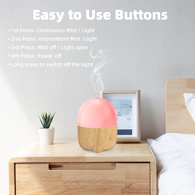 150ML Rechargeable Battery Essential Oil Diffuser, Portable Cordless Aromatherapy Diffuser with 7 LED Color Changing Lights
