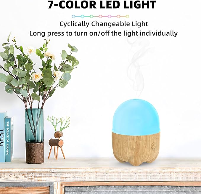 150ML Rechargeable Battery Essential Oil Diffuser, Portable Cordless Aromatherapy Diffuser with 7 LED Color Changing Lights