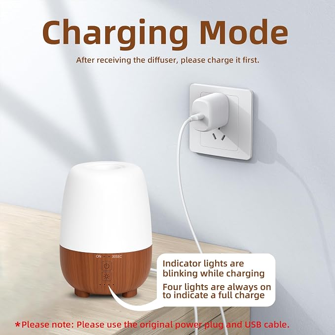 150ML Rechargeable Battery Operated Essential Oil Diffuser, Portable Cordless Aromatherapy Diffuser,7-Hour Runtime with 7 LED