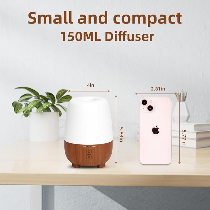 150ML Rechargeable Battery Operated Essential Oil Diffuser, Portable Cordless Aromatherapy Diffuser,7-Hour Runtime with 7 LED