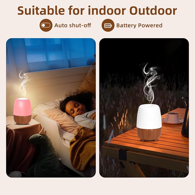150ML Rechargeable Battery Operated Essential Oil Diffuser, Portable Cordless Aromatherapy Diffuser,7-Hour Runtime with 7 LED