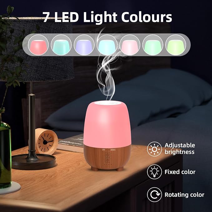 150ML Rechargeable Battery Operated Essential Oil Diffuser, Portable Cordless Aromatherapy Diffuser,7-Hour Runtime with 7 LED