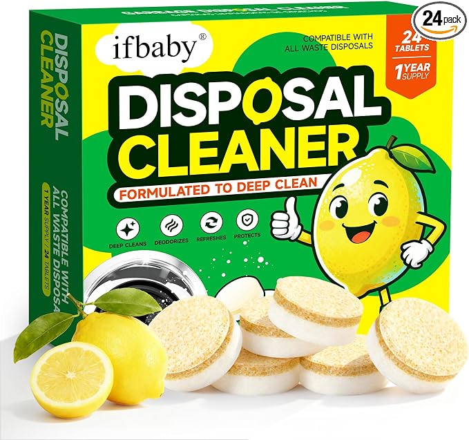 15g Extra Large Garbage Disposal Cleaner & Deodorizer Tablets - 24-Pack Foaming Tablets, Long-Lasting Lemon Scent - Deep