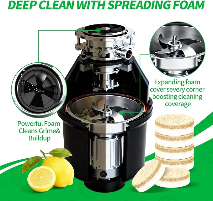 15g Extra Large Garbage Disposal Cleaner & Deodorizer Tablets - 24-Pack Foaming Tablets, Long-Lasting Lemon Scent - Deep