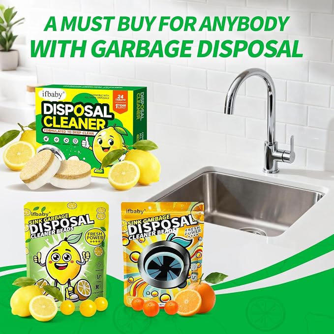 15g Extra Large Garbage Disposal Cleaner & Deodorizer Tablets - 24-Pack Foaming Tablets, Long-Lasting Lemon Scent - Deep