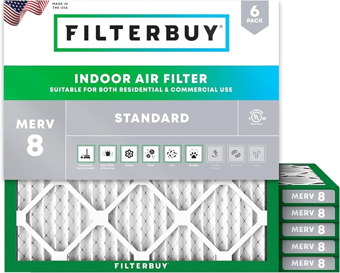 15x15x1 Air Filter MERV 8 Essential Dust & Allergy Defense (6-Pack), Electrostatic Pleated HVAC AC Furnace