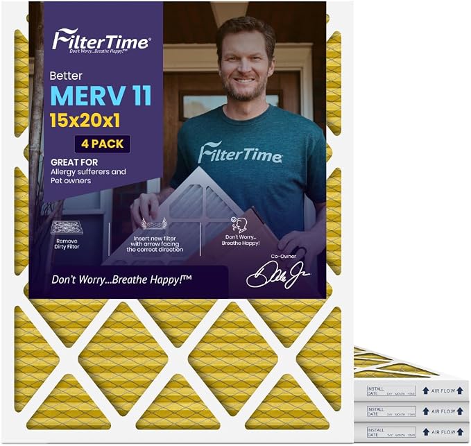 15x20x1, AC Furnace Air Filter, MERV 11, 4-Pack (exact dimensions 14.5 x 19.5 x 0.75), AC Filter, Furnace