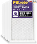 15x20x1 AC Furnace Air Filter, MERV 12, MPR 1500, CERTIFIED asthma & allergy friendly, product image