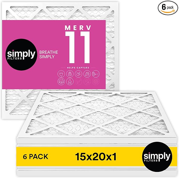 15x20x1 Air Filter, Merv 11, 6 Pack, For Home AC Furnace & HVAC (Actual Size: 14.75"x19.75"x0.75") DUST, Pet, &