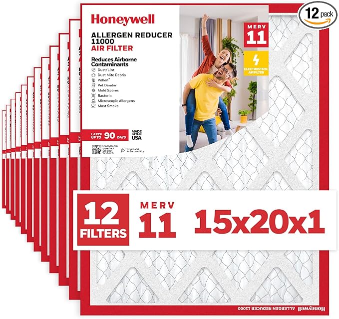 15x20x1 MERV 11 Allergen Reducer 11000 Electrostatic Pleated HVAC AC Furnace Air Filter (12-Pack) | Replacement