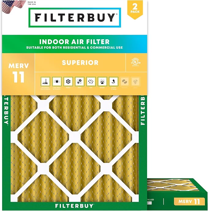 15x20x2 Air Filter MERV 11 Superior Pet & Allergy Defense (2-Pack), Electrostatic Pleated HVAC AC Furnace Filters