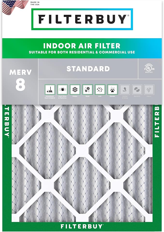 15x20x2 Air Filter MERV 8 Essential Dust & Allergy Defense (1-Pack), Electrostatic Pleated HVAC AC Furnace