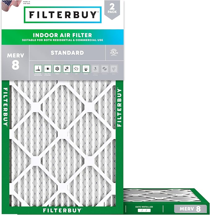 15x30x1 Air Filter MERV 8 Essential Dust & Allergy Defense (2-Pack), Electrostatic Pleated HVAC AC Furnace Filters