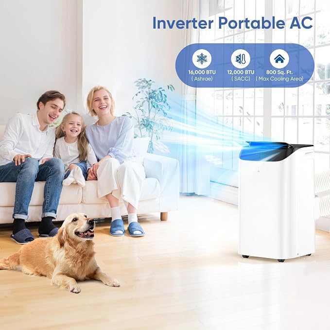 16,000 BTU Inverter Portable Air Conditioner with Remote, Free Stand Cooling Portable AC Unit for Room up to 800 sq.ft