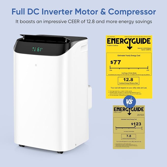 16,000 BTU Inverter Portable Air Conditioner with Remote, Free Stand Cooling Portable AC Unit for Room up to 800 sq.ft