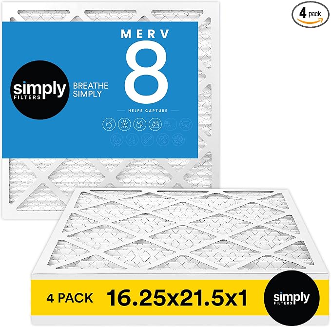 16.25x21.5x1 Air Filter, Merv 8, MPR 600, 4 Pack, Furnace Air Filter for HVAC (Actual Size: 16.25"x21.5"x0.75") DUST, Pet, &