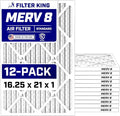 16.25x21x1 Air Filter (MERV 8) (12-Pack) Dust & Allergy Control AC Furnace Filters, MADE IN USA, HVAC, Pleated, product image