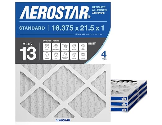 16.375 x 21.5 x 1 MERV 13 Air Filter, 4 Pack Set of HVAC Furnace Filters, Electrostatic MPR 1500-1900 & FPR 10 (Actual Size