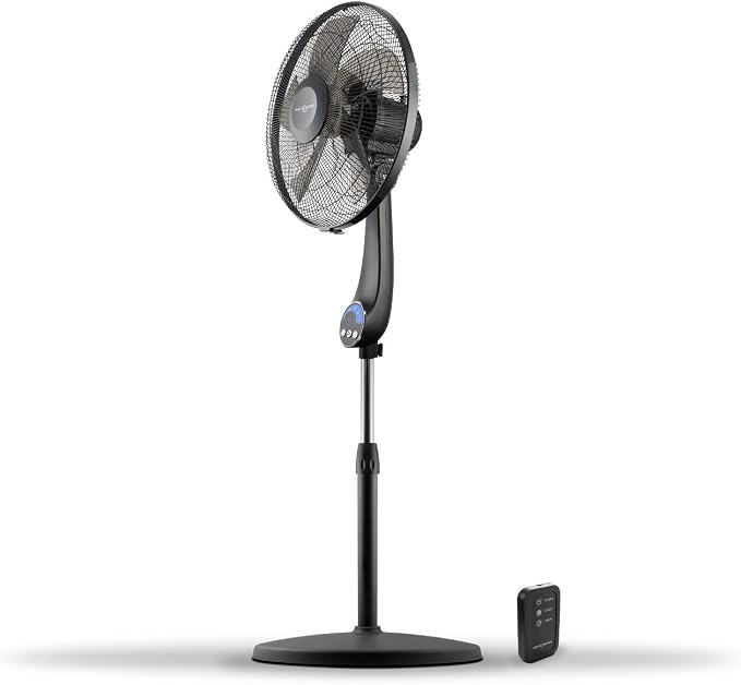16" 5-Blade, 5 Speed Adjustable Height Ultra Powerful Quiet Oscillating Standing Pedestal Fan with Remote Control, 7.5 Hour