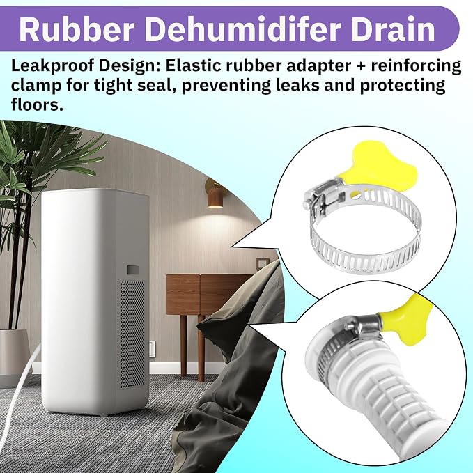 16.5FT Portable Dehumidifier DrainHose - Cuttable Rubber Adapter & Clamp, Flexible Universal AC Replacement Hose Kit