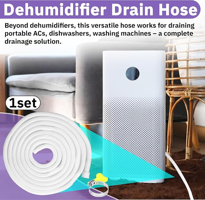 16.5FT Portable Dehumidifier DrainHose - Cuttable Rubber Adapter & Clamp, Flexible Universal AC Replacement Hose Kit