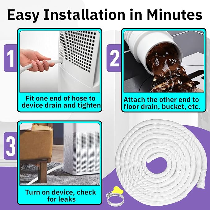 16.5FT Portable Dehumidifier DrainHose - Cuttable Rubber Adapter & Clamp, Flexible Universal AC Replacement Hose Kit