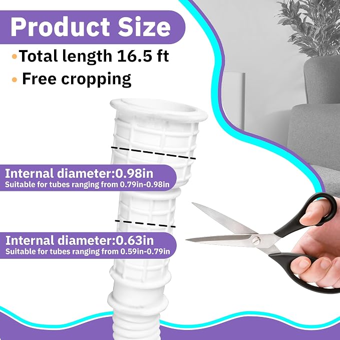 16.5FT Portable Dehumidifier DrainHose - Cuttable Rubber Adapter & Clamp, Flexible Universal AC Replacement Hose Kit