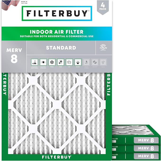 16.5x21.5x1 Air Filter MERV 8 Essential Dust & Allergy Defense (4-Pack), Electrostatic Pleated HVAC AC Furnace Filters