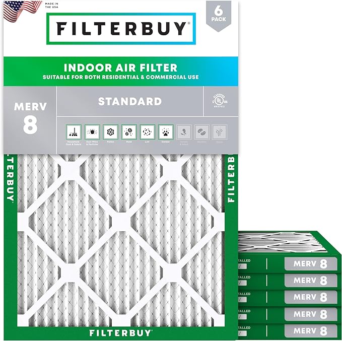 16.5x21.5x1 Air Filter MERV 8 Essential Dust & Allergy Defense (6-Pack), Electrostatic Pleated HVAC AC Furnace