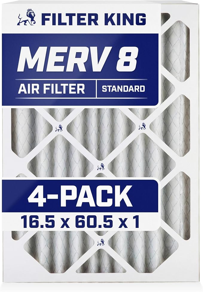 16.5x60.5x1 Air Filter (MERV 8) (4-Pack) Dust & Allergy Control AC Furnace Filters, MADE IN USA, HVAC, Pleated, Electrostatic