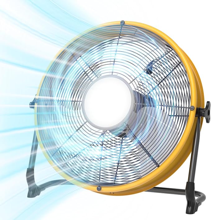 16'' Cordless Fan Compatible with 18V/20V Battery, USB Floor Fan Battery Powered Camping Fan with LED Light, USB Type