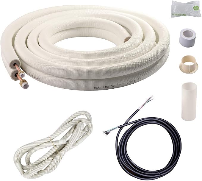 16 Ft. Line Set 1/4&1/2 Inch 3/8 PE for Mini Split Air Conditioner Insulated Coil Copper Pipes HVAC with Fittings, product