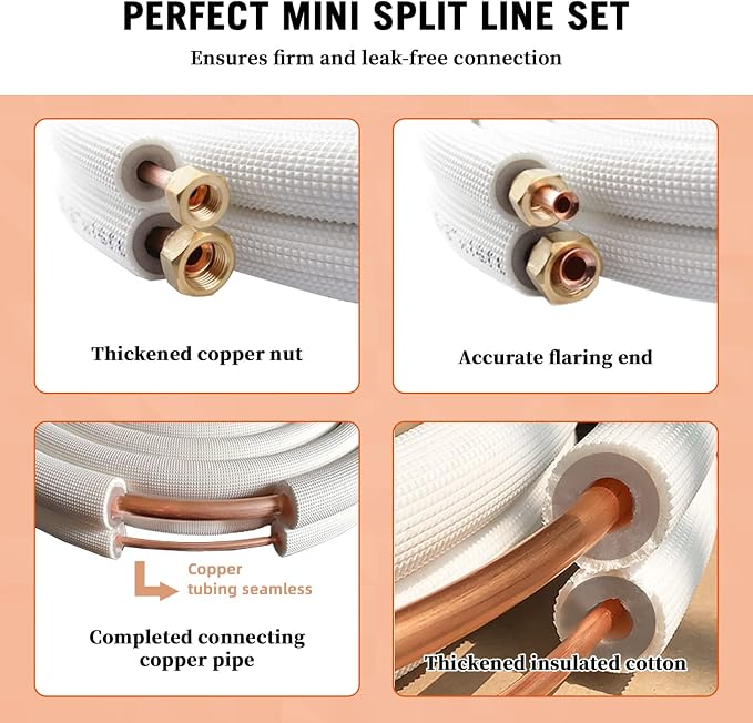 16 Ft. Line Set 1/4&1/2 Inch 3/8 PE for Mini Split Air Conditioner Insulated Coil Copper Pipes HVAC with Fittings, alternate