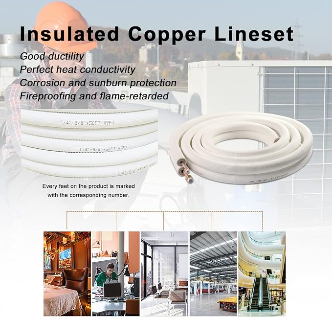16 Ft. Line Set 1/4&1/2 Inch 3/8 PE for Mini Split Air Conditioner Insulated Coil Copper Pipes HVAC with Fittings, alternate