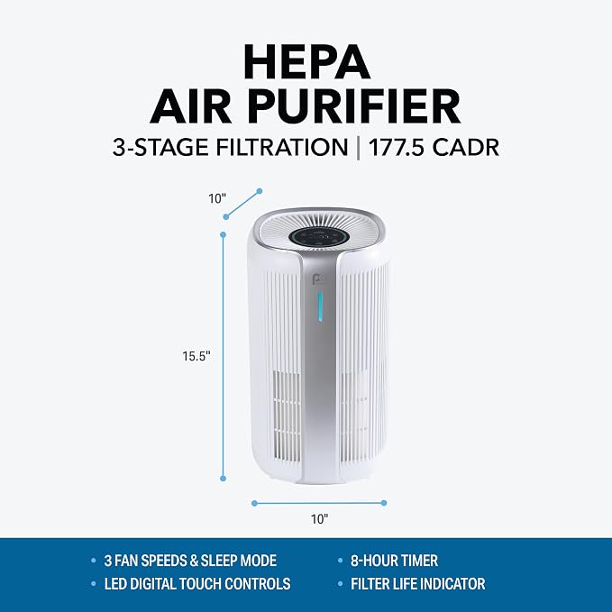 16′′ H13 HEPA Air Purifier – Cleans Air in Medium Rooms up to 323 sq. ft., Real-Time PM2.5 Display, alternate product view 3