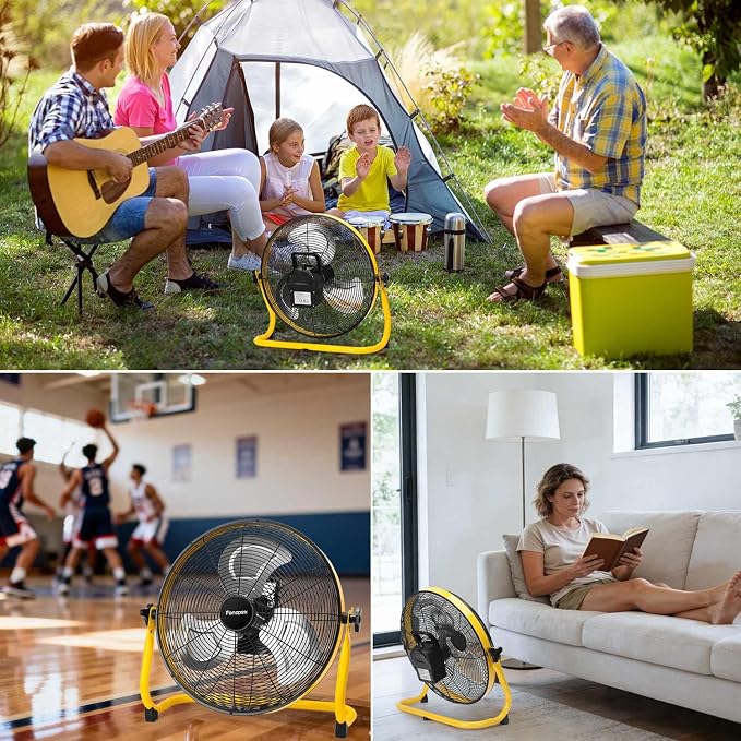 16" High-Velocity Portable Battery Operated Floor Fan for Home Camping Gym Garage Gazebo Greenhouse, 360° Adjustable Tilt