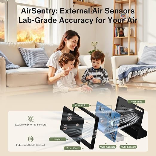 16 in 1 Air Quality Monitor Indoor 7" Display 9 AQI+7 AQI Alerts, CO2 Monitor Air Quality Tester for CO2, TVOC, PM2.5 PM1.0