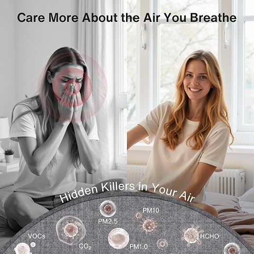 16 in 1 Air Quality Monitor Indoor 7" Display 9 AQI+7 AQI Alerts, CO2 Monitor Air Quality Tester for CO2, TVOC, PM2.5 PM1.0