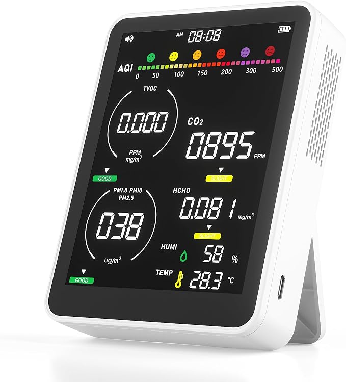 16 in 1 Air Quality Monitor Indoor 9 +7 AQI Alerts, CO2 Monitor Air Quality Tester for CO2, TVOC, PM2.5 PM1.0 PM10, product