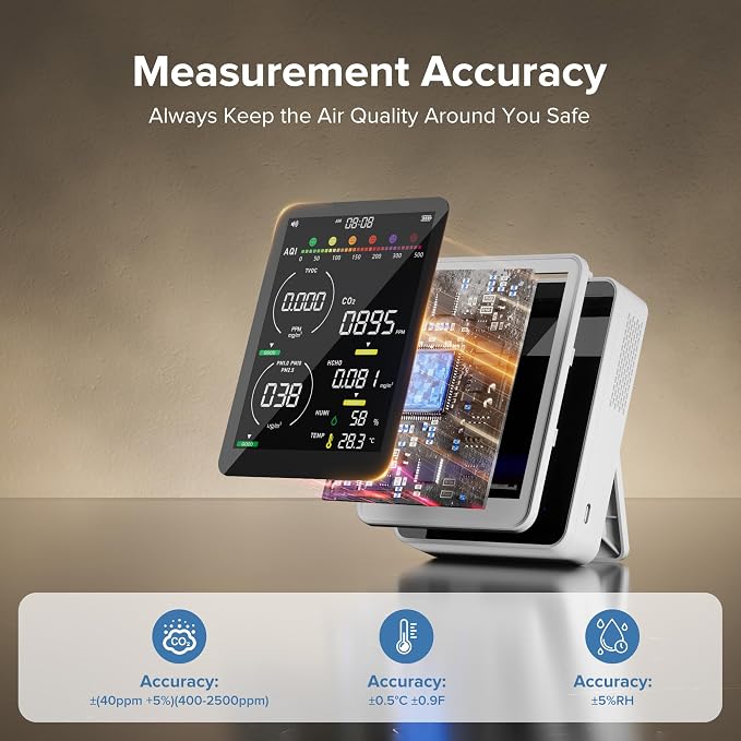 16 in 1 Air Quality Monitor Indoor 9 +7 AQI Alerts, CO2 Monitor Air Quality Tester for CO2, TVOC, PM2.5 PM1.0 PM10, alternate