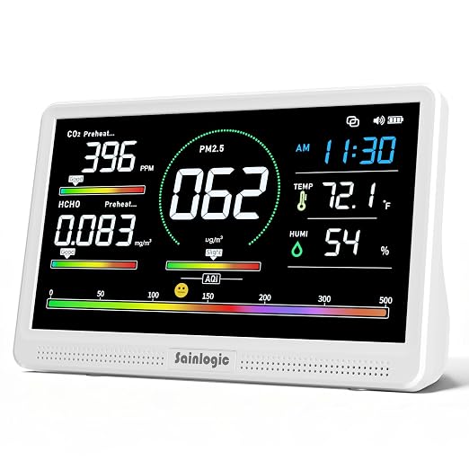 16 in 1 Professional Air Quality Monitor Indoor with 7.2" Display & 3-Color 7 AQI Alerts,CO2 Monitor Air Quality Tester for