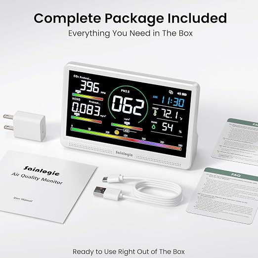 16 in 1 Professional Air Quality Monitor Indoor with 7.2" Display & 3-Color 7 AQI Alerts,CO2 Monitor Air Quality Tester for