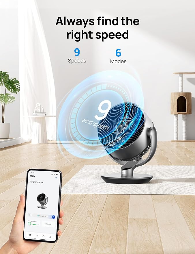 16 Inch 25dB Quiet Smart Fans for Bedroom, DC Room Fan with Remote, 120°+120° Oscillating Fan, 6 Modes, 9 Speeds, 12H