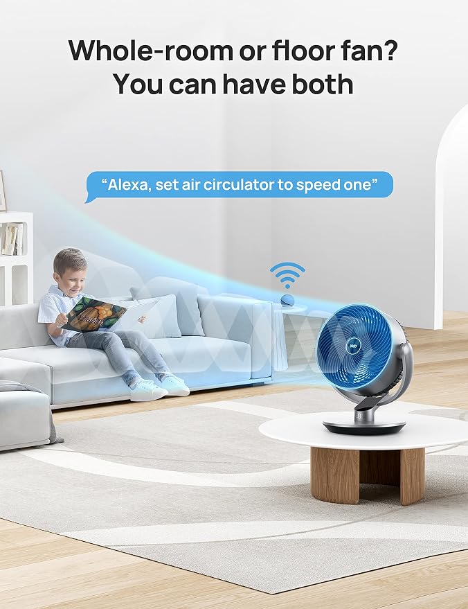 16 Inch 25dB Quiet Smart Fans for Bedroom, DC Room Fan with Remote, 120°+120° Oscillating Fan, 6 Modes, 9 Speeds, 12H