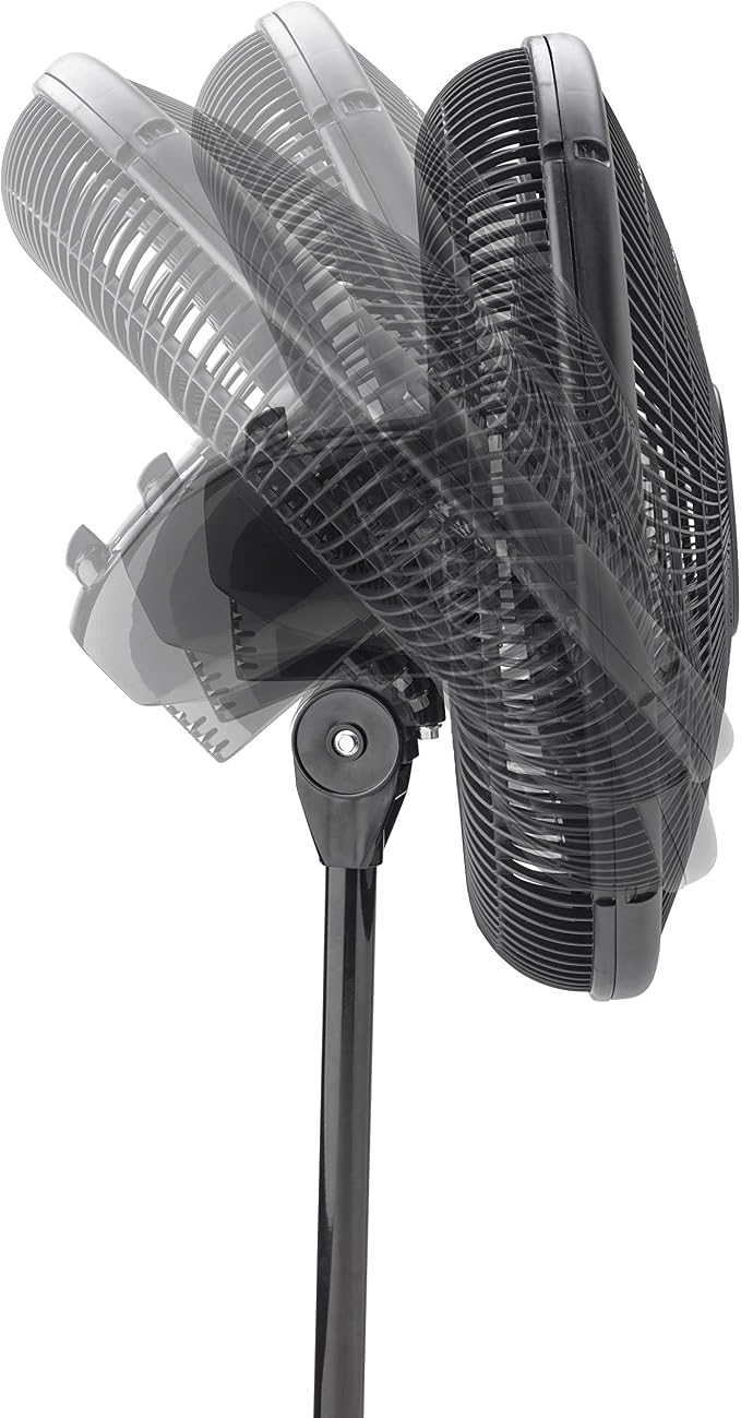 16-inch 3-Speed Oscillating Floor Fan with Adjustable Height, Tilt-Back Head, Widespread Oscillation, and Patented Blue Plug