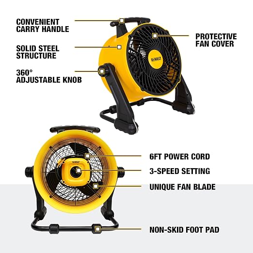 16 Inch Heavy Duty Floor Fan, High Velocity Barrel Shop Fan, 3-Speed Powerful with 4000 CFM, 360° Adjustable Tilting Airflow