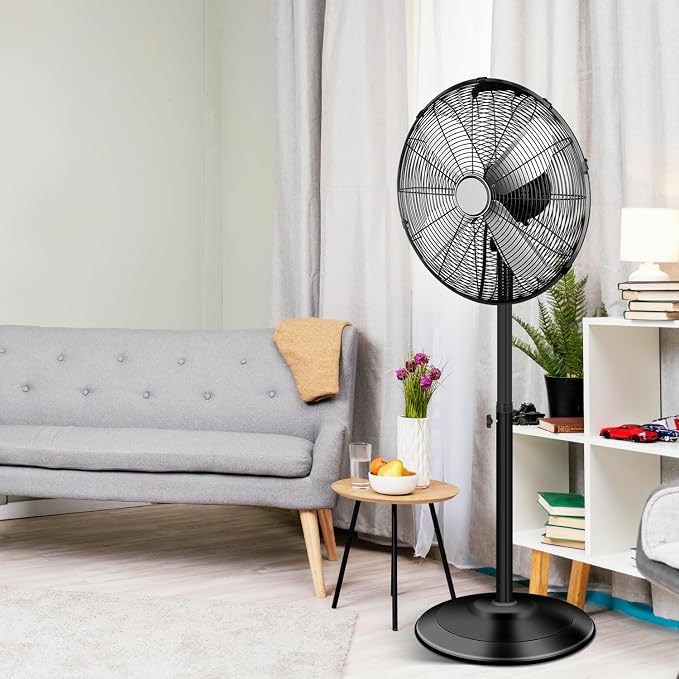 16 Inch High Velocity Stand Fan, Adjustable Heights, 75°Oscillating, Low Noise, Quality Made Fan with 3 Settings Speeds