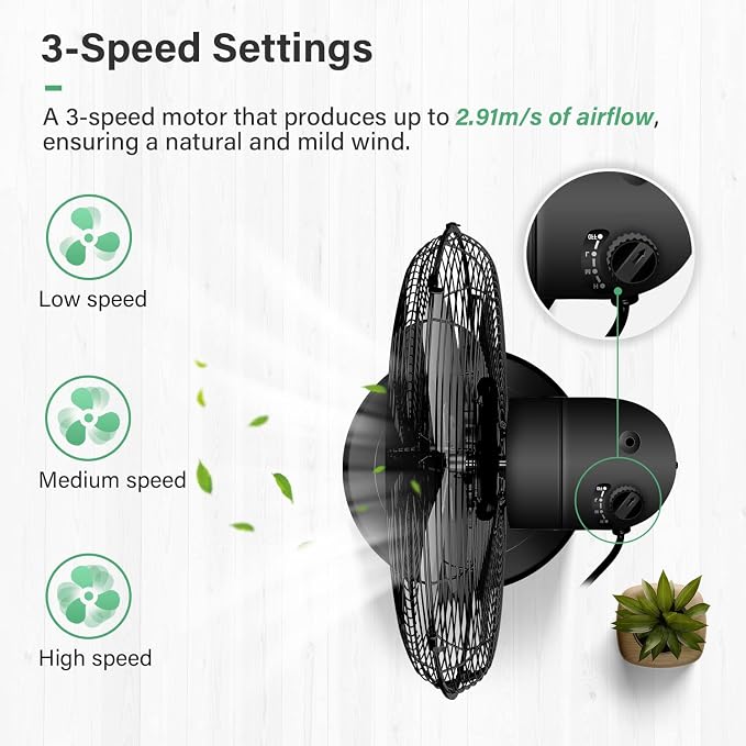 16 Inch High Velocity Stand Fan, Adjustable Heights, 75°Oscillating, Low Noise, Quality Made Fan with 3 Settings Speeds