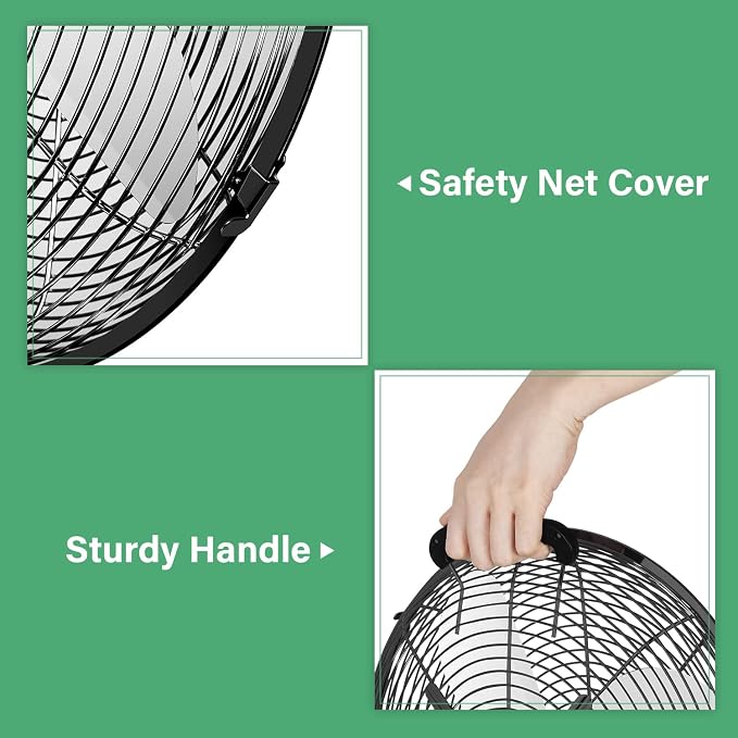 16 Inch High Velocity Stand Fan, Adjustable Heights, 75°Oscillating, Low Noise, Quality Made Fan with 3 Settings Speeds