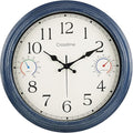 16 Inch Large Outdoor Clock with Thermometer & Hygrometer – Vintage Blue Coastal Decor Waterproof Wall Clock for Patio, Pool